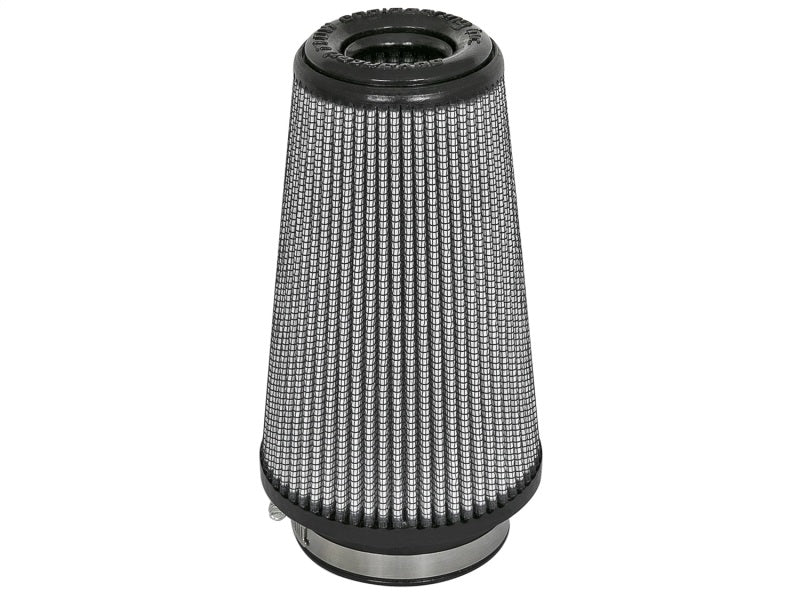 aFe MagnumFLOW air filter with a cone shape, featuring a black rubber base and a textured metal mesh surface for enhanced airflow.
