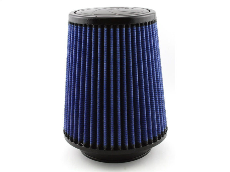 aFe MagnumFLOW Air Filter with a blue pleated design, measuring 3.75 inches in diameter and 7 inches in height, ideal for enhanced airflow.