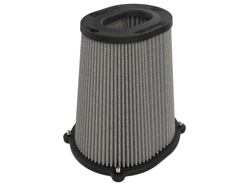 aFe Quantum Pro DRY S Air Filter featuring an inverted top design, 5.5-inch flange, and 9-inch height for optimal airflow.