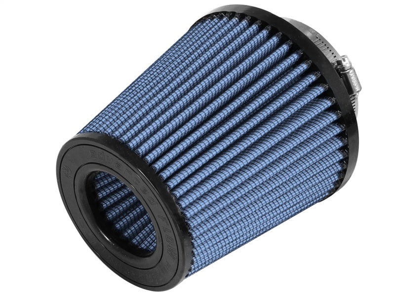 aFe MagnumFLOW Air Filter with a conical design, featuring a blue mesh surface for improved airflow and filtration.