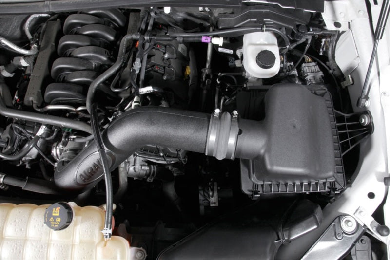 Airaid intake kit for 2018 Ford F150 V6 5.0L, showcasing the air intake system installed in the engine bay.