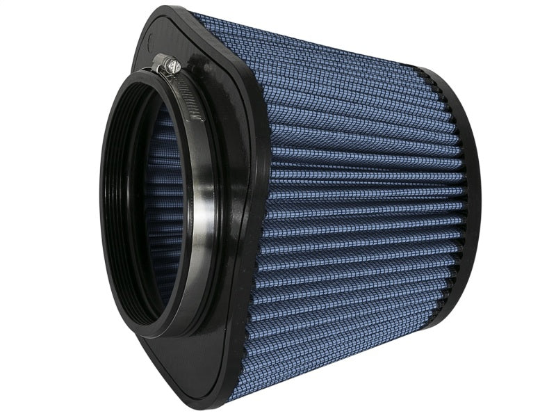 aFe Track Series replacement air filter featuring a Pro 5R design with dimensions for enhanced airflow and performance.