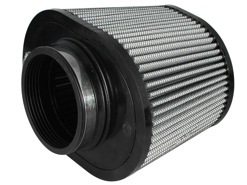 aFe MagnumFLOW Pro Dry S air filter featuring a cylindrical design with a mesh surface for enhanced airflow and filtration.