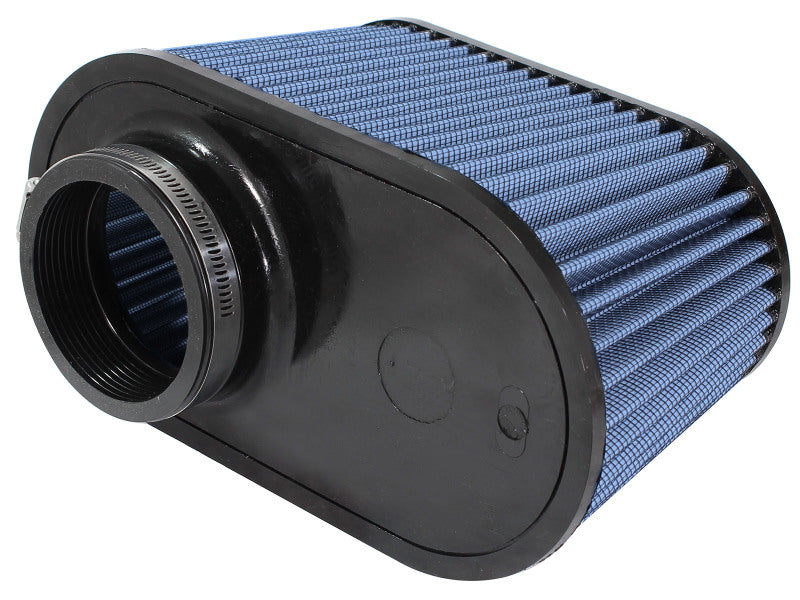 aFe MagnumFLOW Pro 5R Universal Air Filter featuring a blue pleated design and a durable black housing for optimal airflow.
