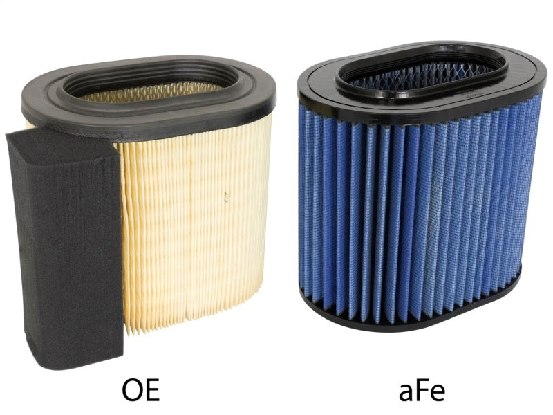 aFe MagnumFLOW Air Filters comparison for 2017 Ford Diesel Trucks 6.7L V8, showcasing OE and aFe designs for enhanced performance.
