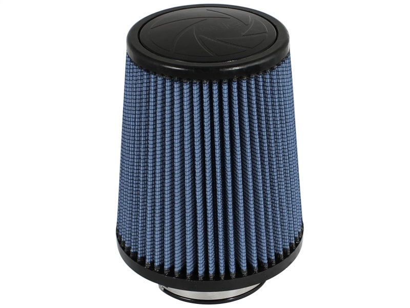 aFe MagnumFLOW Air Filter with a cylindrical design, featuring a blue filter media and a black base for enhanced airflow.