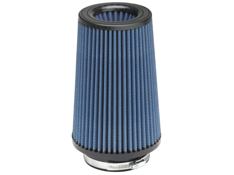 aFe MagnumFLOW Air Filter with a conical design, featuring a blue filter media and a metal base for enhanced airflow.
