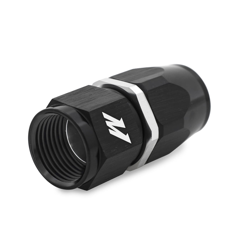 Black aluminum -6AN straight fitting designed for secure connections in automotive applications. Durable and lightweight construction.