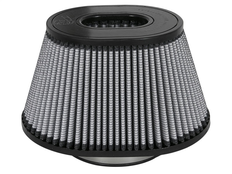 aFe MagnumFLOW Air Filter featuring a conical design with a black exterior and pleated filtration material for enhanced airflow.