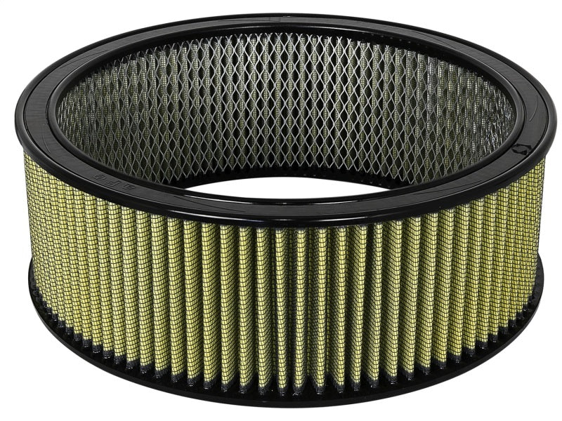aFe MagnumFLOW round racing air filter designed for high performance, measuring 14OD x 12ID x 5H inches with enhanced airflow.