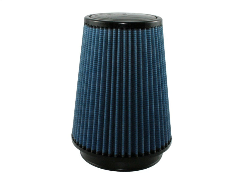 aFe MagnumFLOW Air Filter with a conical design, featuring a blue filter media for enhanced airflow and filtration.