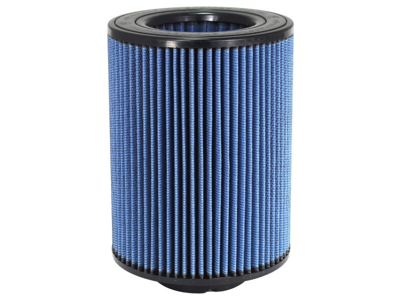 aFe MagnumFLOW Air Filter in blue, cylindrical design, measuring 4 inches in diameter and 11 inches in height, ideal for enhanced airflow.