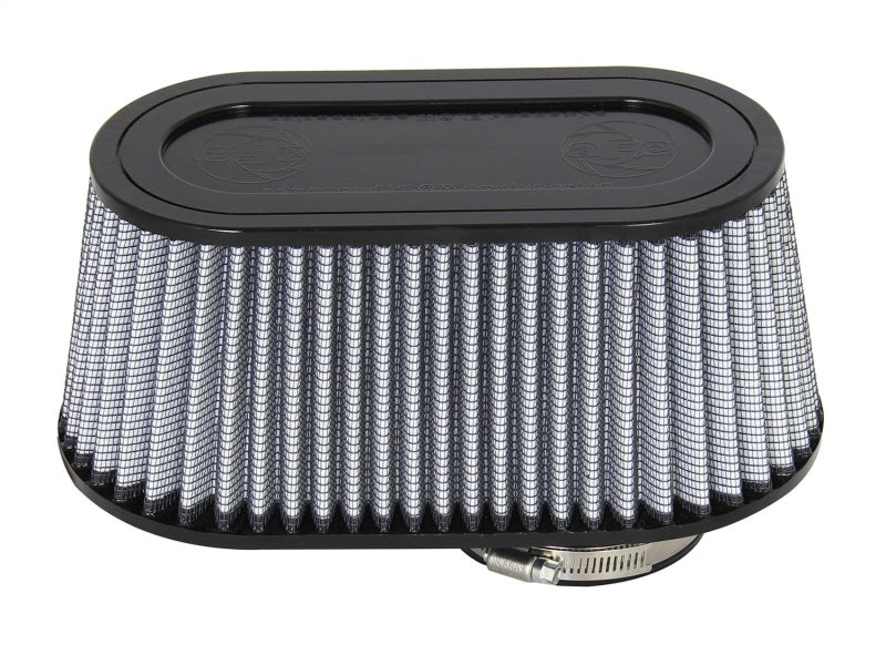 aFe MagnumFLOW Air Filter featuring a tapered design with a black top and pleated filter media for improved airflow and performance.