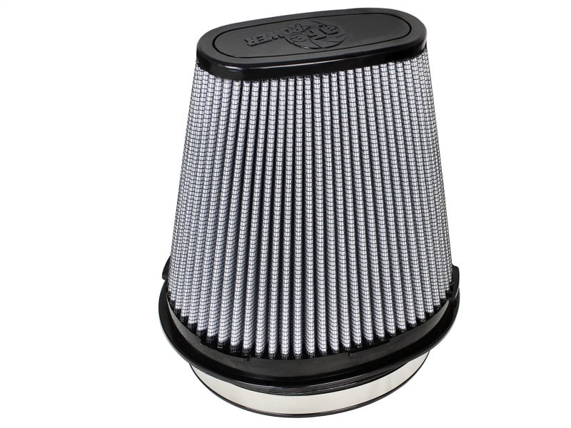 aFe MagnumFLOW Air Filter with a cylindrical design, featuring a pleated filter media for enhanced airflow and performance.