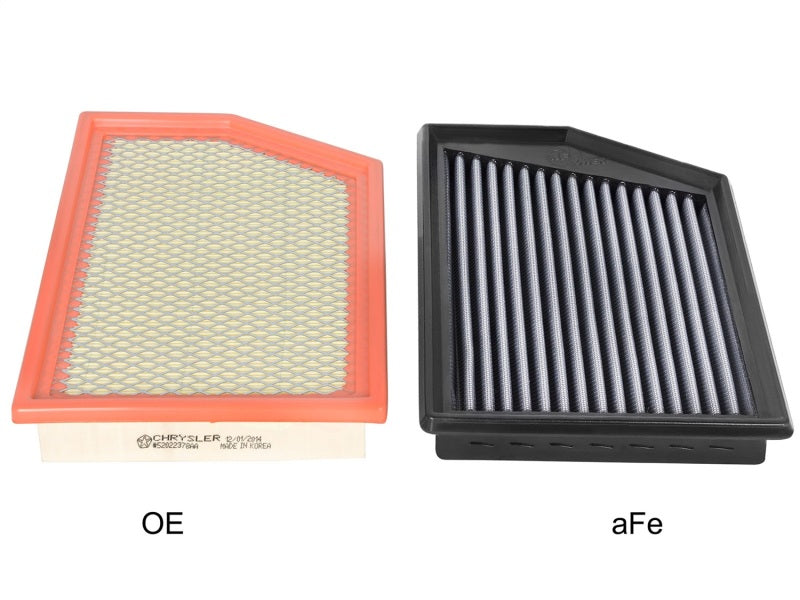 aFe MagnumFLOW OER Air Filter comparison for 2014-2016 Jeep Cherokee V6 3.2L, showing OE filter alongside aFe filter.