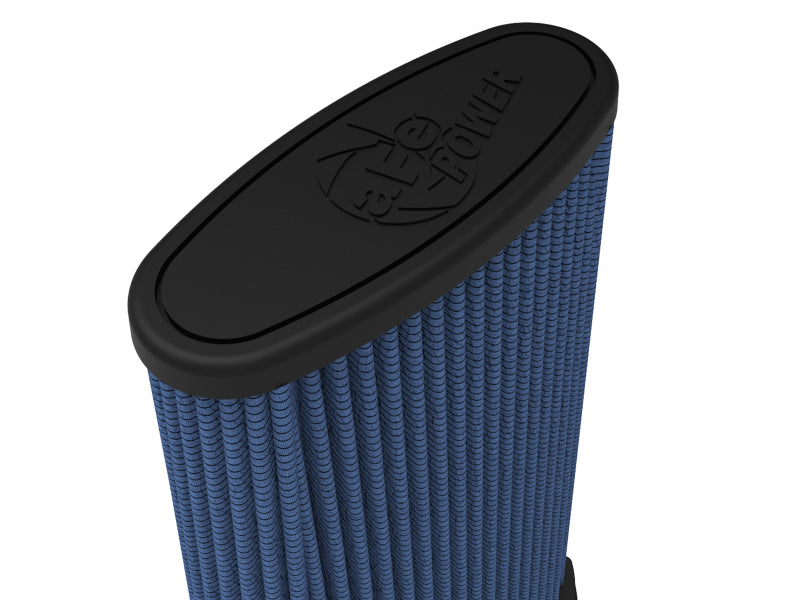 aFe Momentum replacement air filter with Pro 5R media, featuring a blue filter element and black top, designed for optimal airflow.