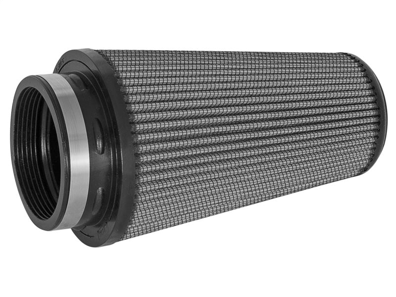 aFe Magnum FLOW Pro DRY S replacement air filter with a 3.5-inch inlet, 5-inch base, and 8-inch height for enhanced airflow.