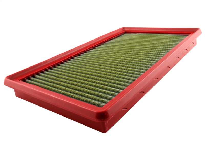aFe MagnumFLOW Air Filter for Mazda RX-8 2004-2011, featuring a red frame and green filter media for improved airflow.