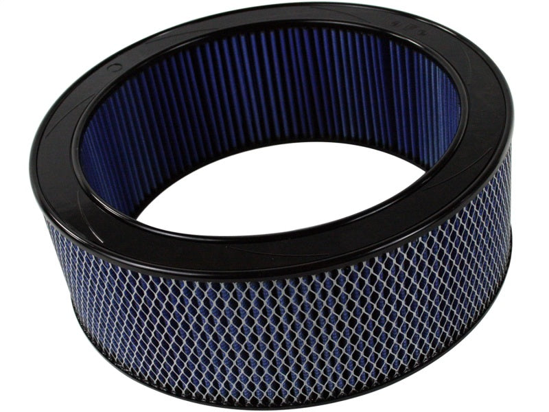 aFe MagnumFLOW Round Racing Air Filter designed for high performance, featuring a blue filter media and durable construction.