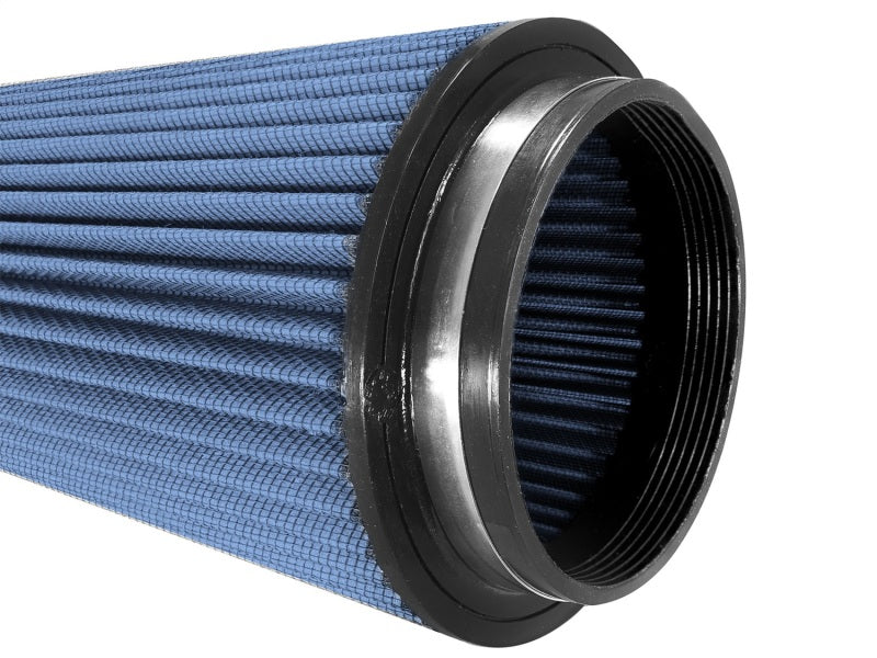 aFe MagnumFLOW Air Filter featuring a blue pleated design, designed for improved airflow and engine performance.