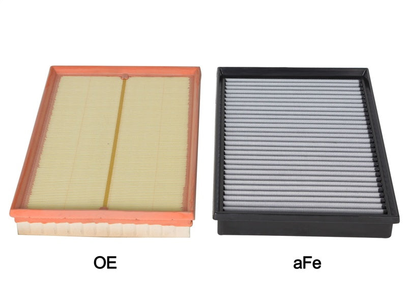 aFe Magnum FLOW OER Pro DRY S Air Filter comparison for 2016 Nissan Titan XD V8-5.0L showing OE and aFe filters side by side.