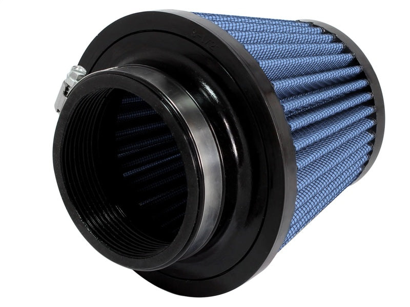 aFe MagnumFLOW Air Filter featuring a blue mesh design, cylindrical shape, and durable black base for enhanced engine performance.