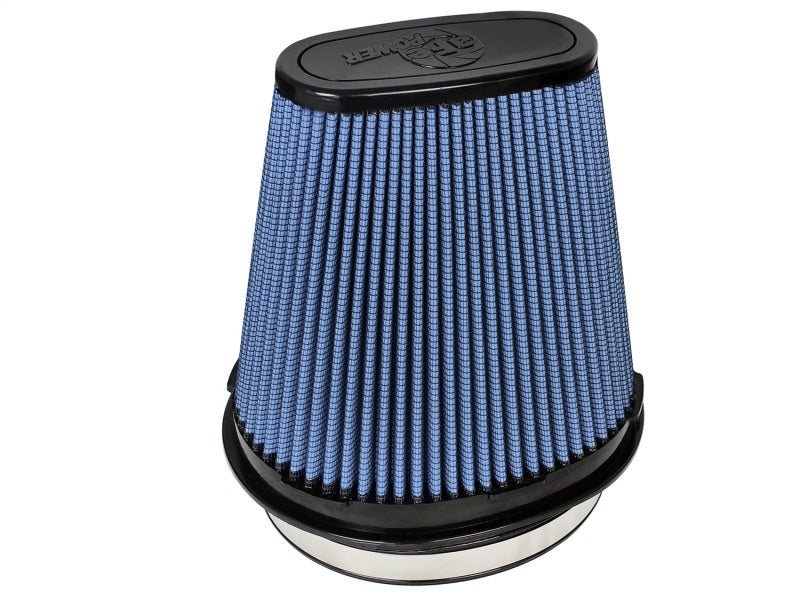 aFe MagnumFLOW Pro 5R universal air filter with a blue pleated design, enhancing airflow and engine performance.