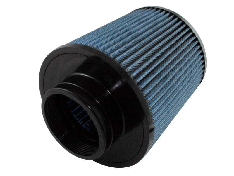 aFe MagnumFLOW Air Filter featuring a blue pleated design and black housing, ideal for enhanced engine performance.