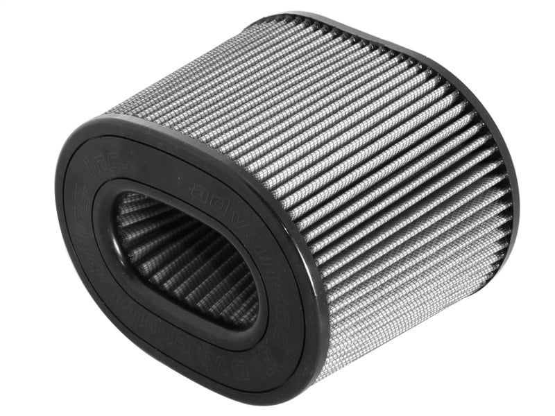 aFe MagnumFLOW Pro DRY S Universal Air Filter featuring a cylindrical design with a gray filter media and rubber edges.