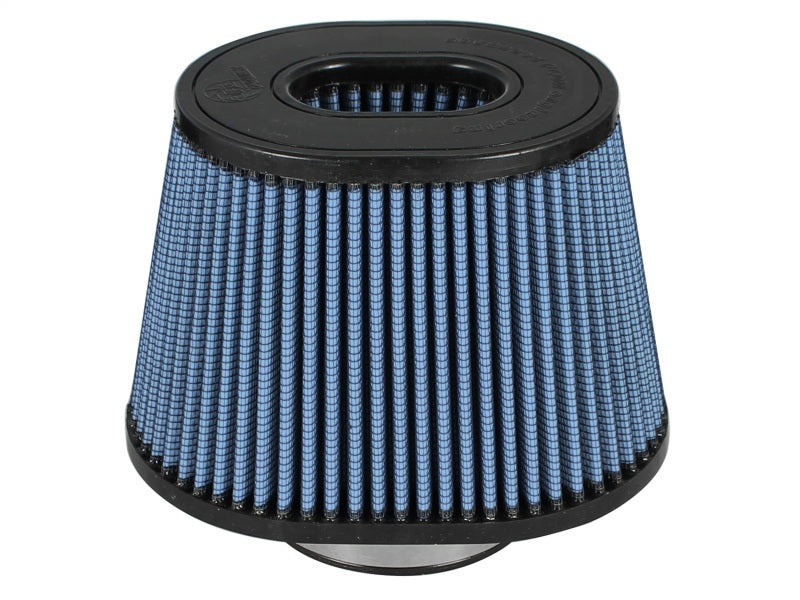 aFe MagnumFLOW Air Filter with a conical design, featuring blue filter media and a black rubber base for enhanced airflow.