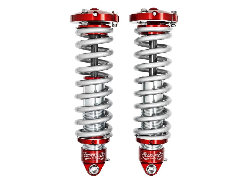 aFe Sway-A-Way 2.5in Front Coil Over Kit for 04-15 Nissan Titan featuring red anodized components and silver springs.