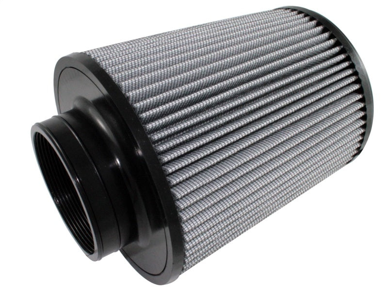 aFe MagnumFLOW Air Filter featuring a cylindrical design with a black base and pleated gray filter media for optimal airflow.
