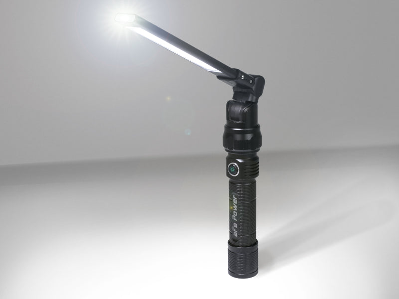 aFe Magnetic Folding Flashlight with 350 lumens, featuring a flexible neck and magnetic base for versatile lighting.