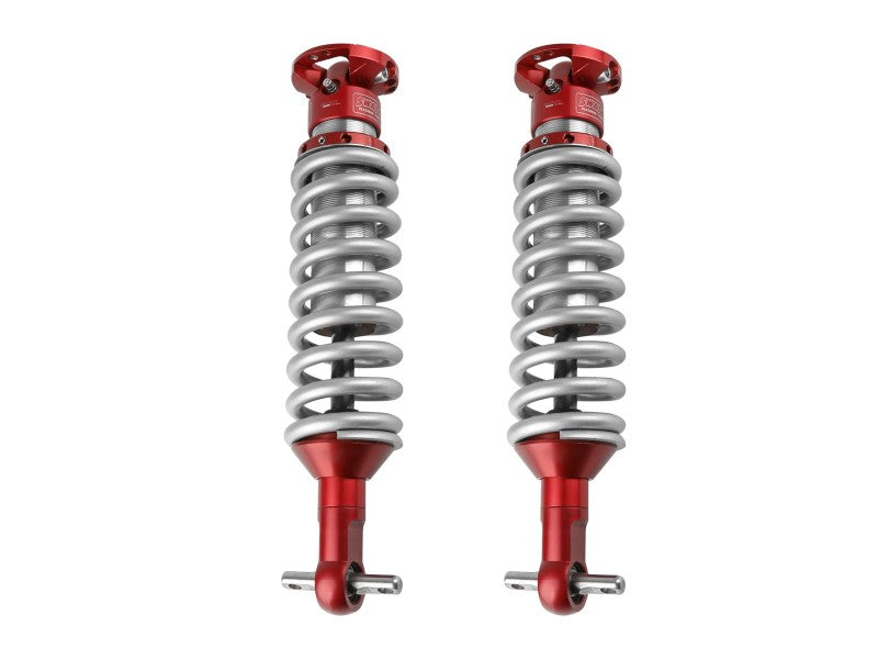 aFe Sway-A-Way 2.5in Front Coil Over Kit for 2019-2021 Ford Ranger, featuring red anodized finish and adjustable design.