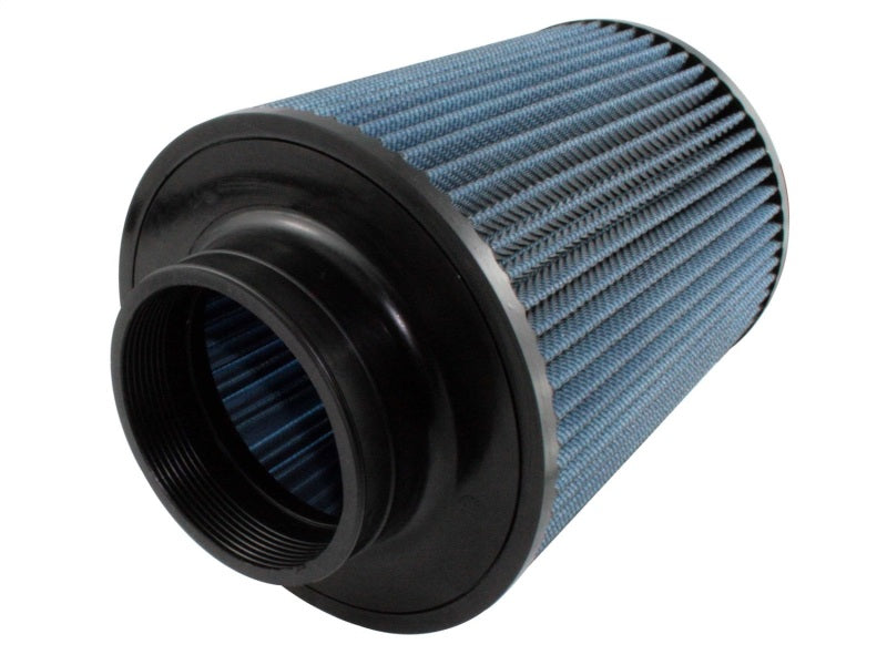 aFe MagnumFLOW Air Filter featuring a cylindrical design with a blue filter element and black end caps for improved airflow.