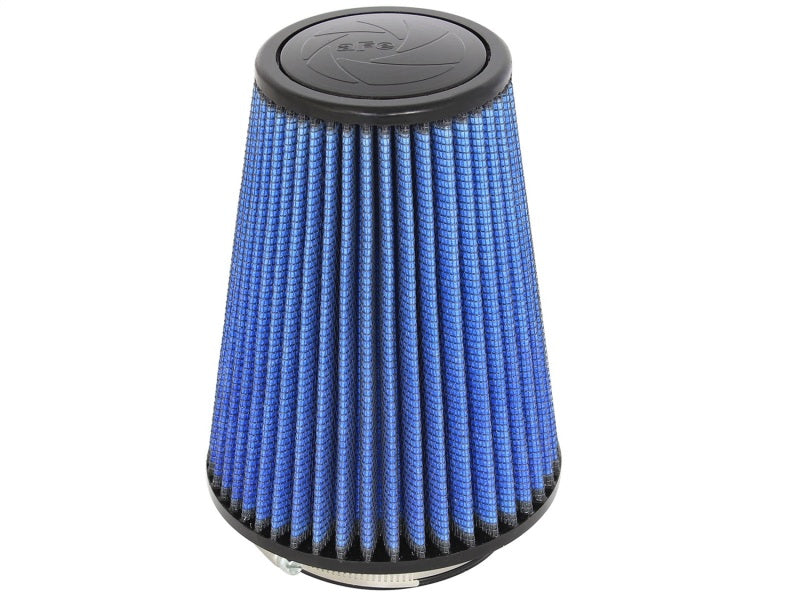 aFe MagnumFLOW Air Filter featuring a conical design with blue pleated media for enhanced airflow and performance.