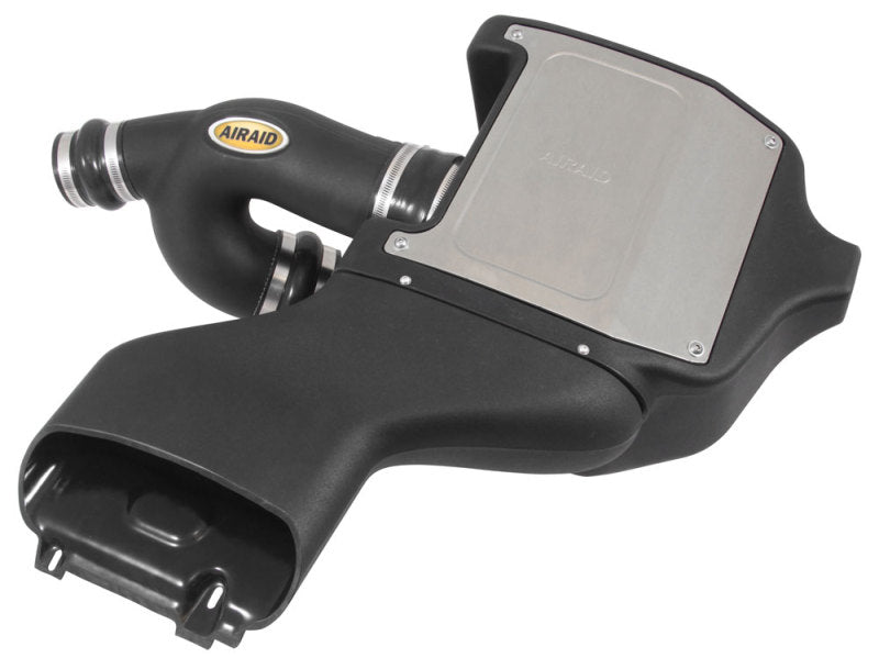 Airaid cold air intake system for 2015 Ford F-150 EcoBoost with black tube and metal plate for enhanced performance.