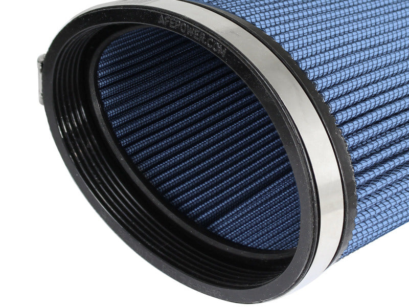 aFe MagnumFLOW Air Filter featuring a blue mesh design with a rubber base, designed for improved airflow and performance.