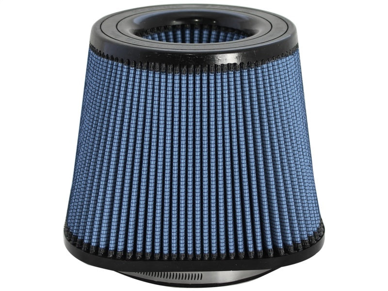 aFe Magnum FLOW Pro 5R air filter with blue media, designed for improved airflow and engine performance, dimensions 7.13in x 8.75in x 6.75in.