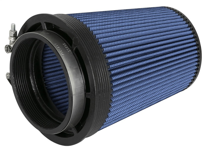 aFe MagnumFLOW Pro 5R universal air filter with a blue mesh design, featuring a 5-inch front and 7-inch back diameter.