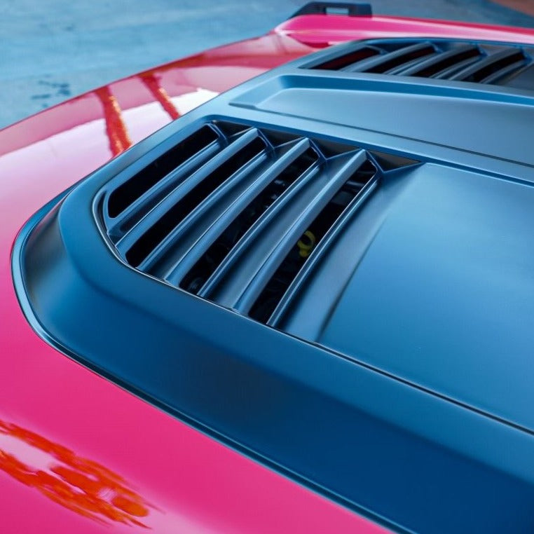 2021-2024 Ford Bronco heat extractor hood showcasing sleek vents for improved engine cooling and performance.