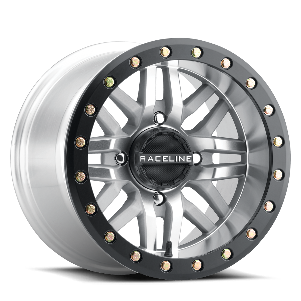 A91MA Ryno Beadlock wheel featuring a sleek silver finish and black accents, designed for offroad performance.