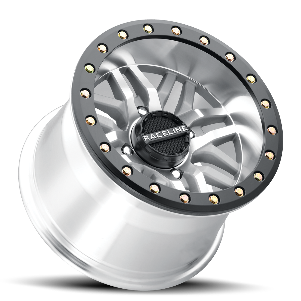 A91MA Ryno Beadlock wheel featuring a polished finish and black accents, designed for offroad performance and durability.