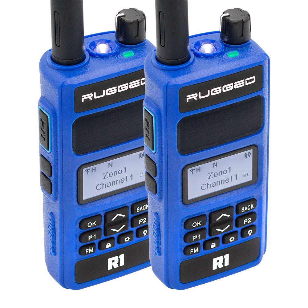 Ready Pack - DOS Radios Rugged R1, Radio 2 Metros Walkie Talkie - Digital y Analogo